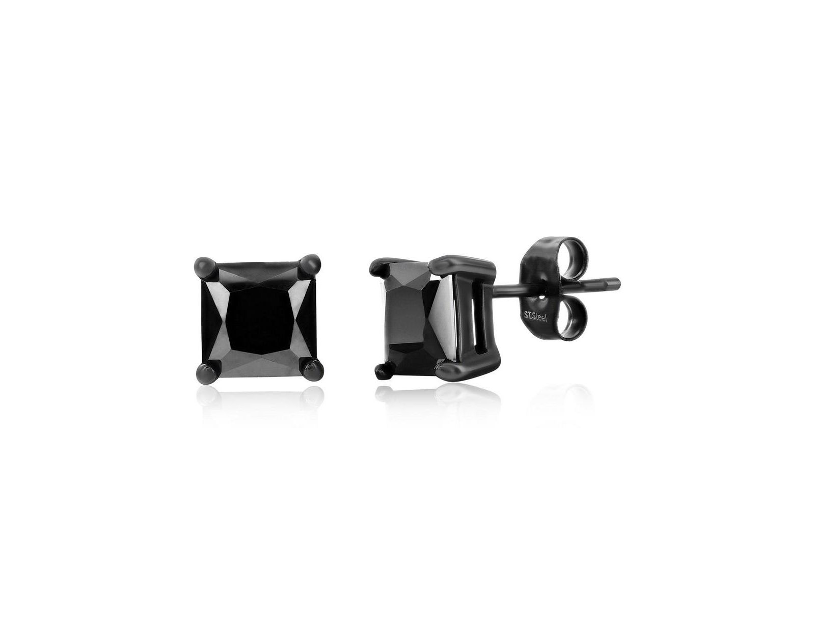Серьги-гвоздики Metallo Square CZ из нержавеющей стали