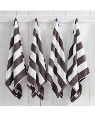 Linery & Co Cotton Velour Cabana Stripe Beach Towel, 4 Pack 30" x 60"
