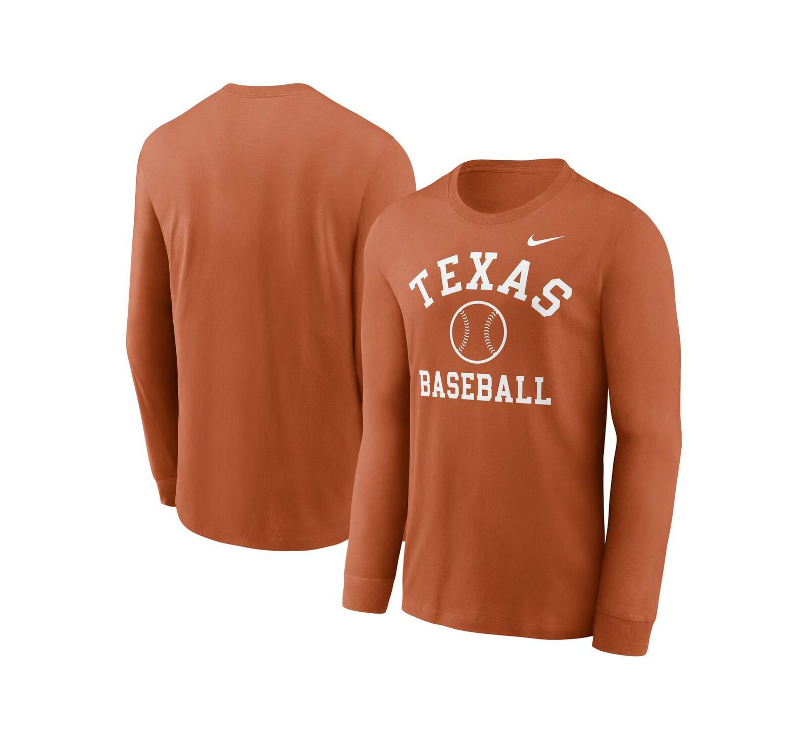 Nike Мужская футболка Texas Longhorns Essential Baseball Arch с длинным рукавом