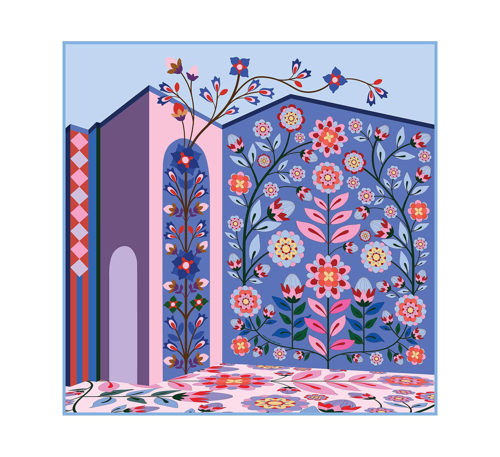 Шарф Jessie Zhao New York Double Sided Wool Silk Of Flower Imagination