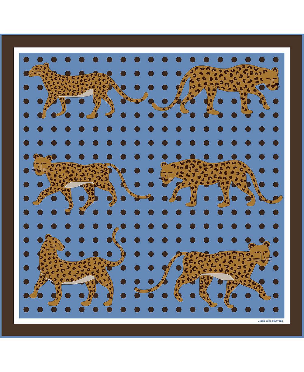 Шарф Jessie Zhao New York Double Sided Wool Silk Blue Leopards Garden