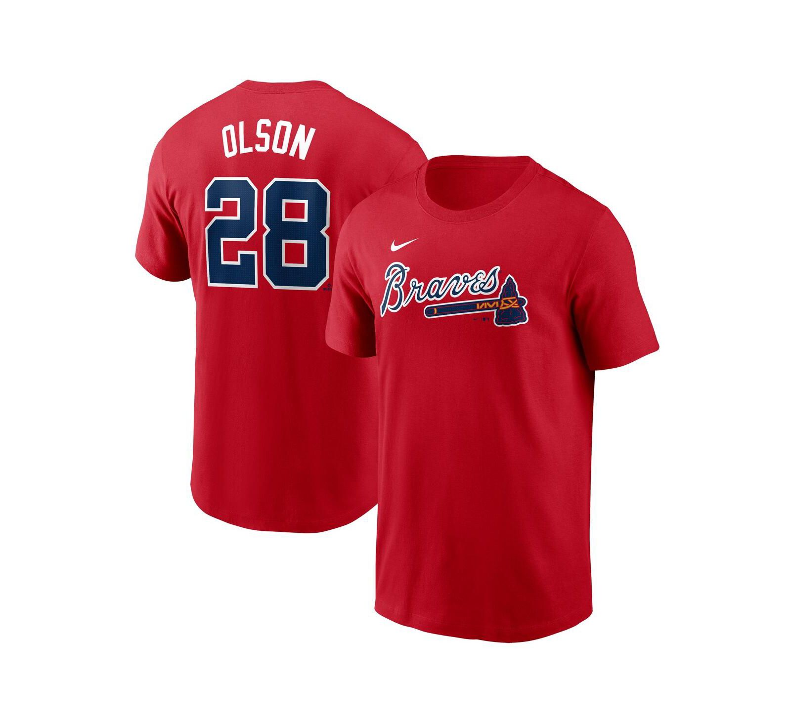 Мужская футболка Nike Matt Olson Red Atlanta Braves Fuse с именем и номером