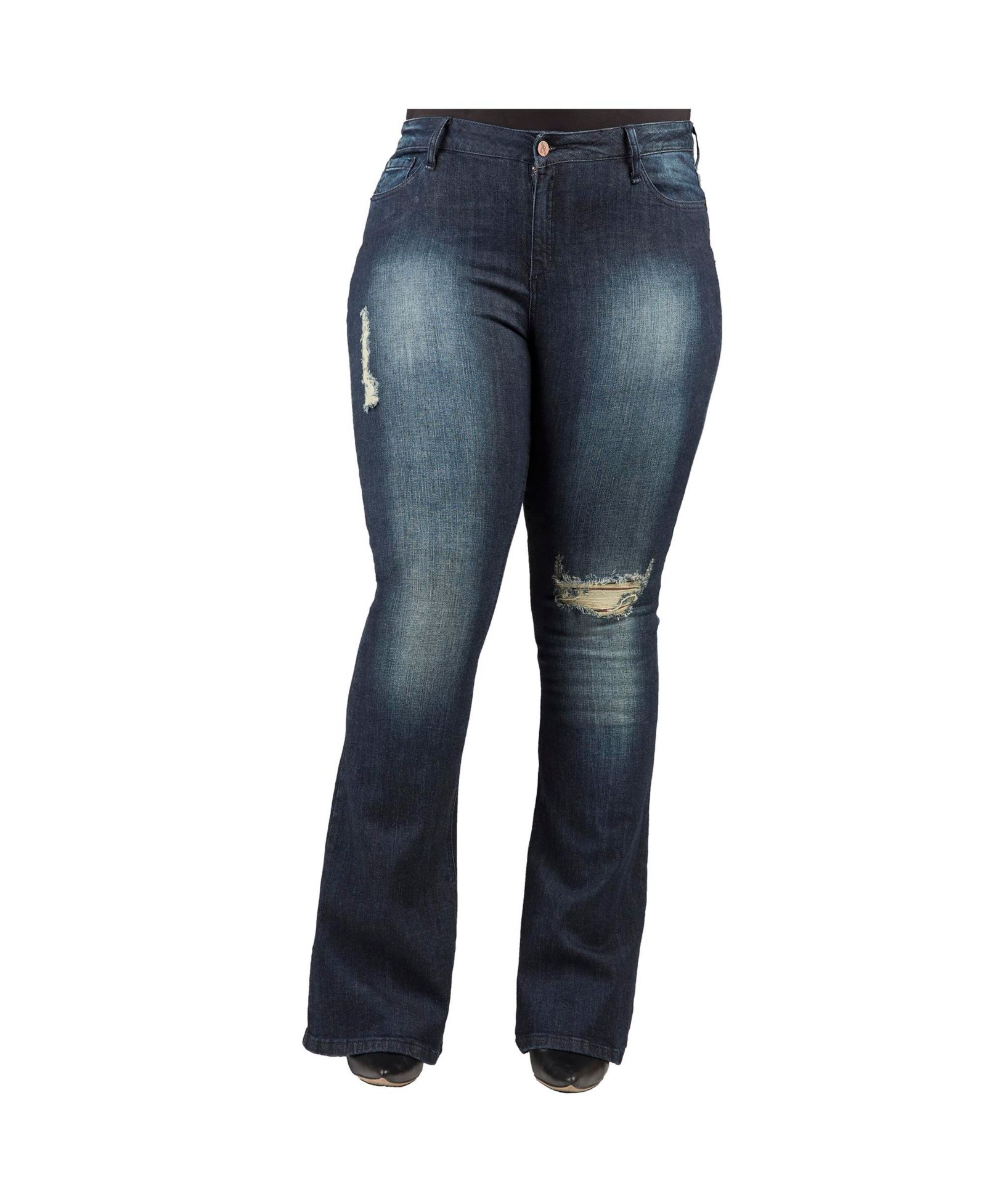 Poetic Justice Women's Tall Curvy-Fit Denim Distressed Flare Jeans