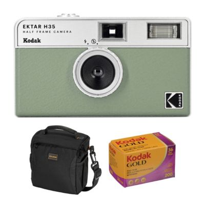 Kodak EKTAR H35 Полукадровая пленочная камера, Sage, комплект с пленкой Kodacolor Gold 200 и сумкой Slinger Alpine