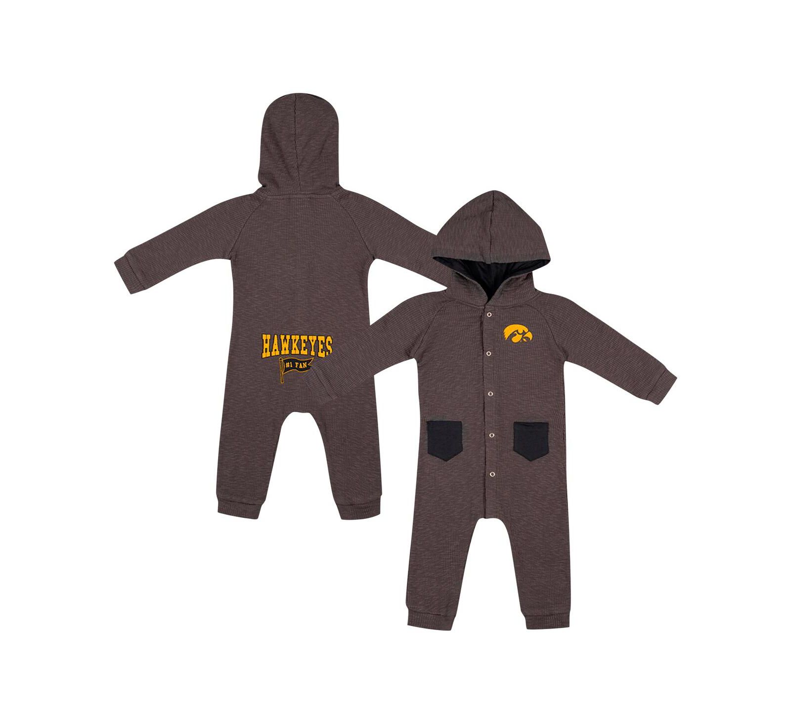 Colosseum Baby Boys and Girls Charcoal Iowa Hawkeyes Zando-Zan Waffle Full-Snap Hooded Romper