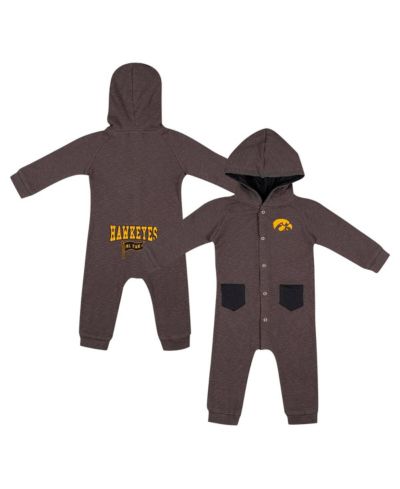 Colosseum Baby Boys and Girls Charcoal Iowa Hawkeyes Zando-Zan Waffle Full-Snap Hooded Romper