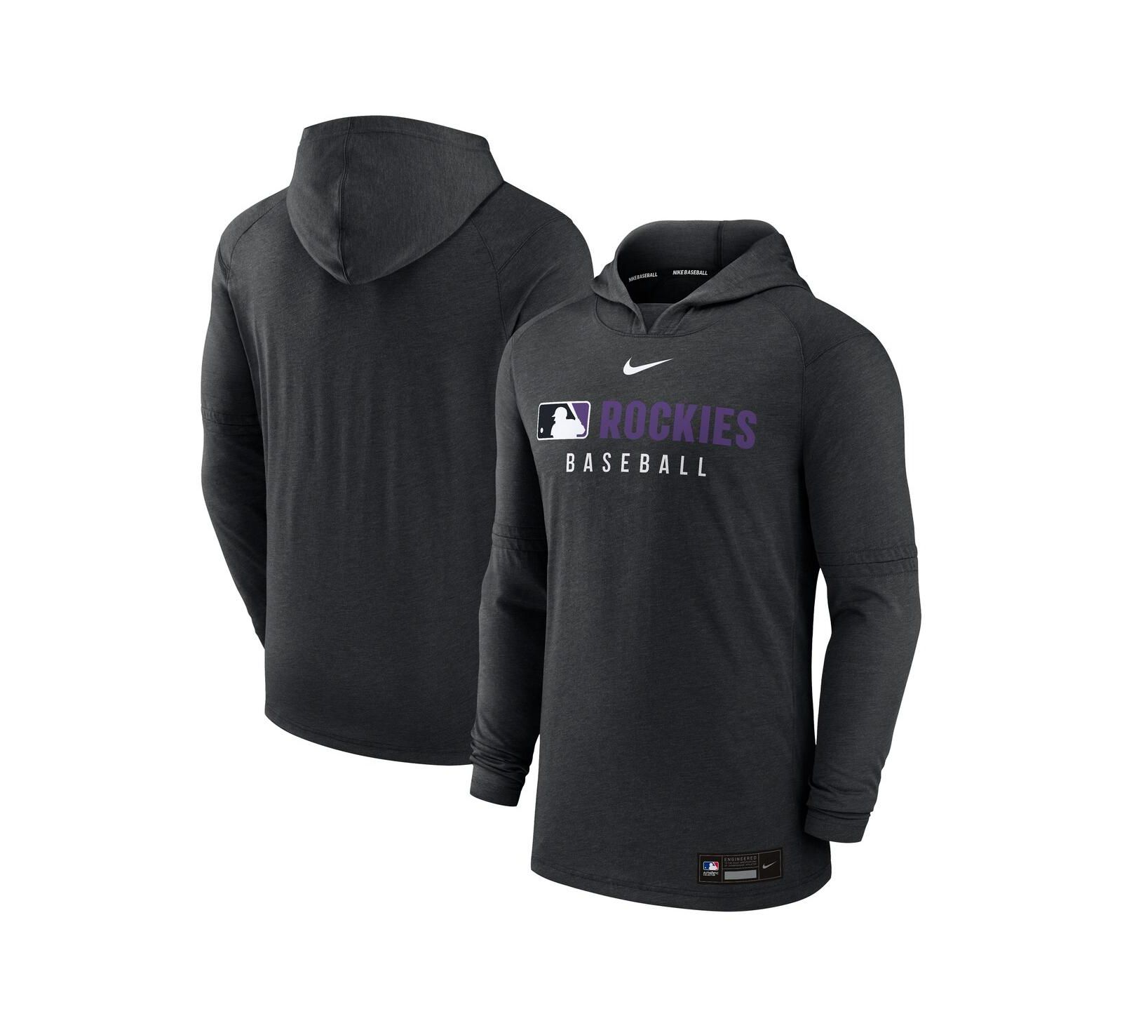 Nike Men's Heather Black Colorado Rockies Authentic Collection Tri-Blend Performance Pullover Hoodie