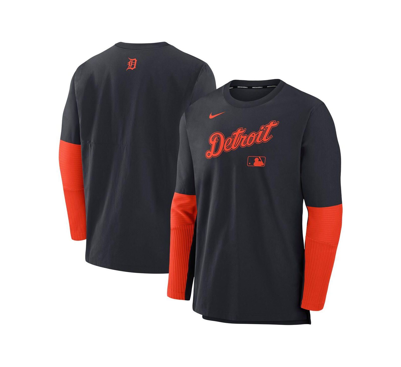 Nike Men's Navy/Orange Detroit Tigers Authentic Collection Lightweight Player Tri-Blend Performance Pullover Sweatshirt