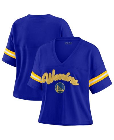 WEAR by Erin Andrews Women's Royal Golden State Warriors Plus Size Color Block Boxy V-Neck T-Shirt