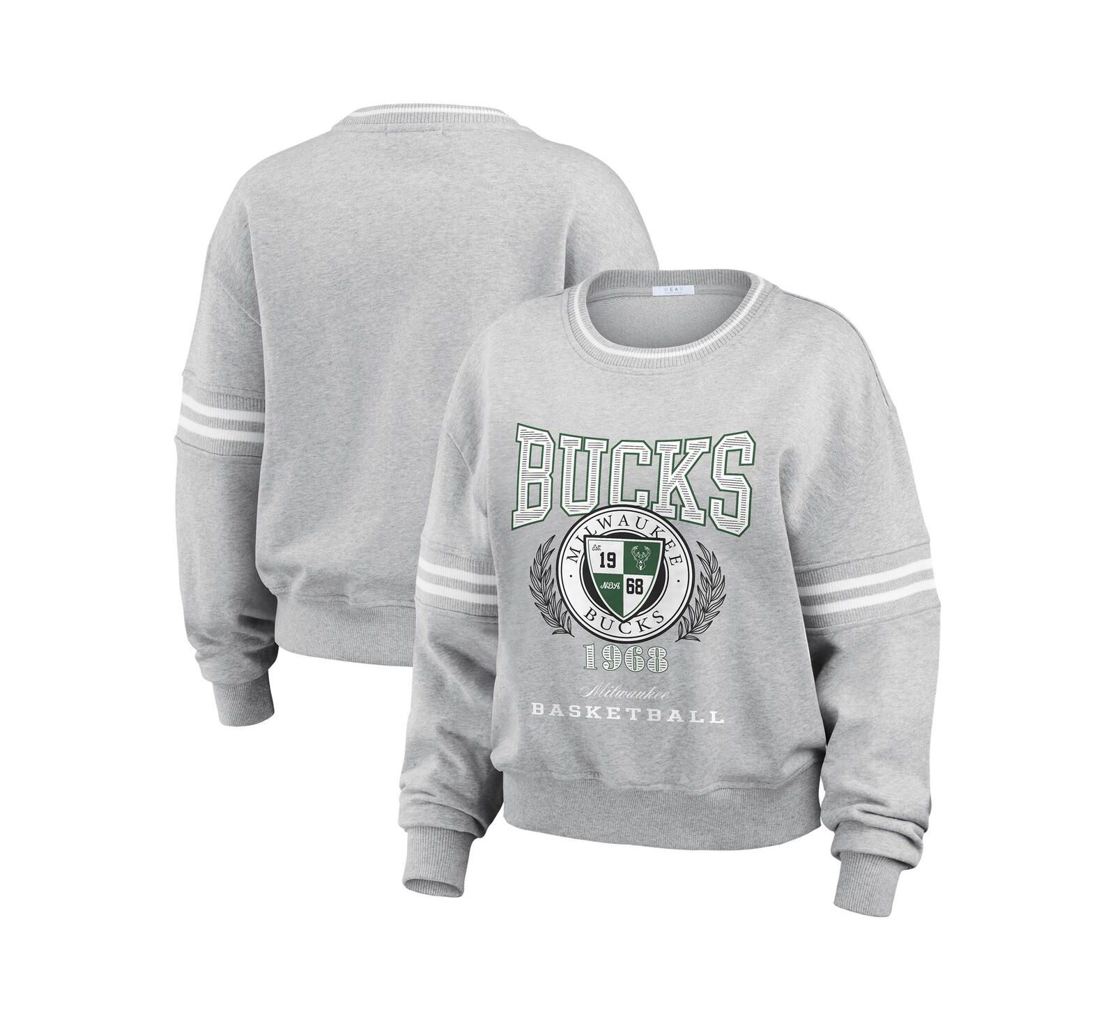 Женский свитшот WEAR by Erin Andrews Heather Gray Milwaukee Bucks French Terry Pullover
