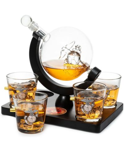 The Wine Savant U.S. Marine Globe Whiskey Decanter Set