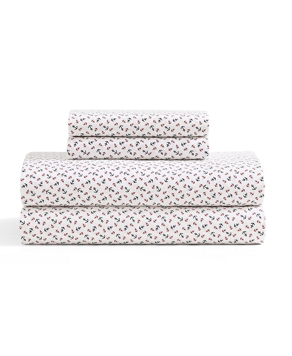 Tommy Hilfiger Printed 200-Thread Count Cotton Percale 3-Piece Sheet Set, Twin