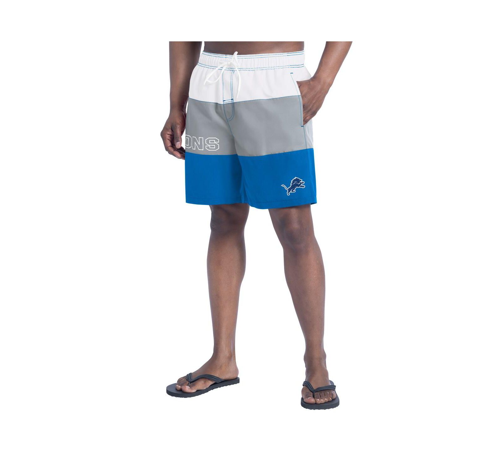 G-III Sports by Carl Banks Men's Blue/Silver Detroit Lions Sunrise Volley Swim Shorts
