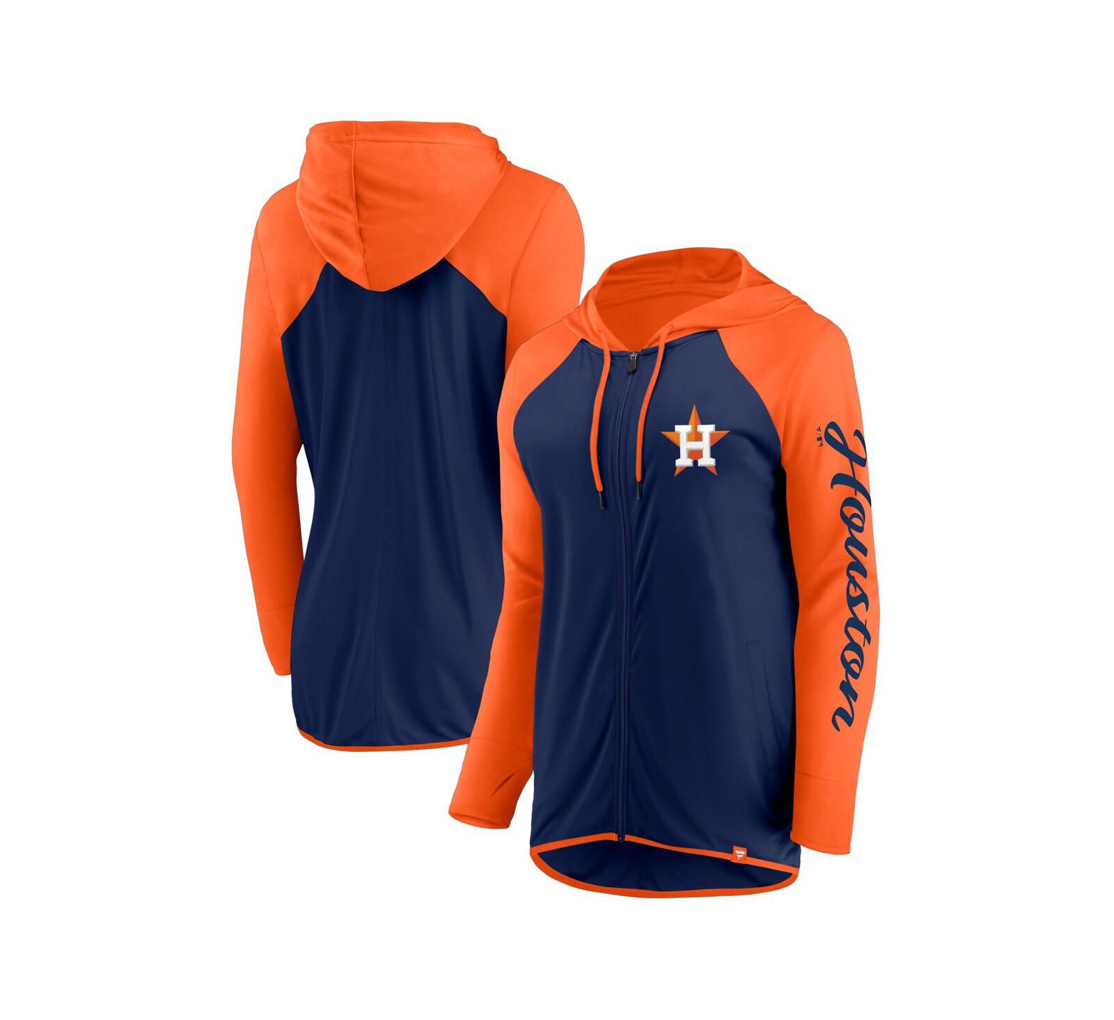 Fanatics Women's Navy/Orange Houston Astros Script Sleeve Full-Zip Hoodie