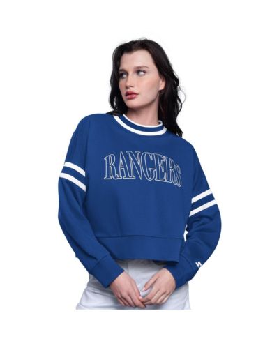 Starter Women's Blue New York Rangers Power Play Cropped Pullover Sweatshirt