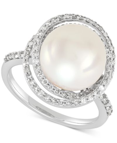 Кольцо Honora Ming с речным жемчугом (11-12mm) и бриллиантами (1/2 ct. t.w.) из белого золота 14k