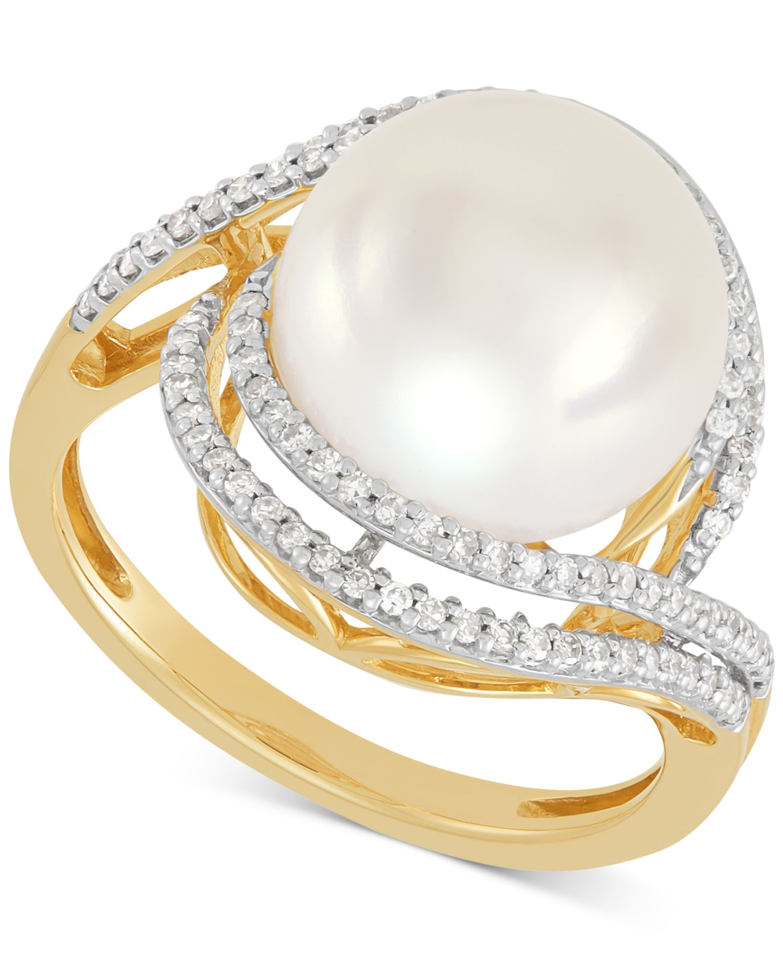 Кольцо Honora Ming Statement с речным жемчугом (11-12mm) и бриллиантом (1/3 ct. t.w.) из желтого золота 14k