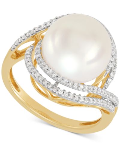 Кольцо Honora Ming Statement с речным жемчугом (11-12mm) и бриллиантом (1/3 ct. t.w.) из желтого золота 14k