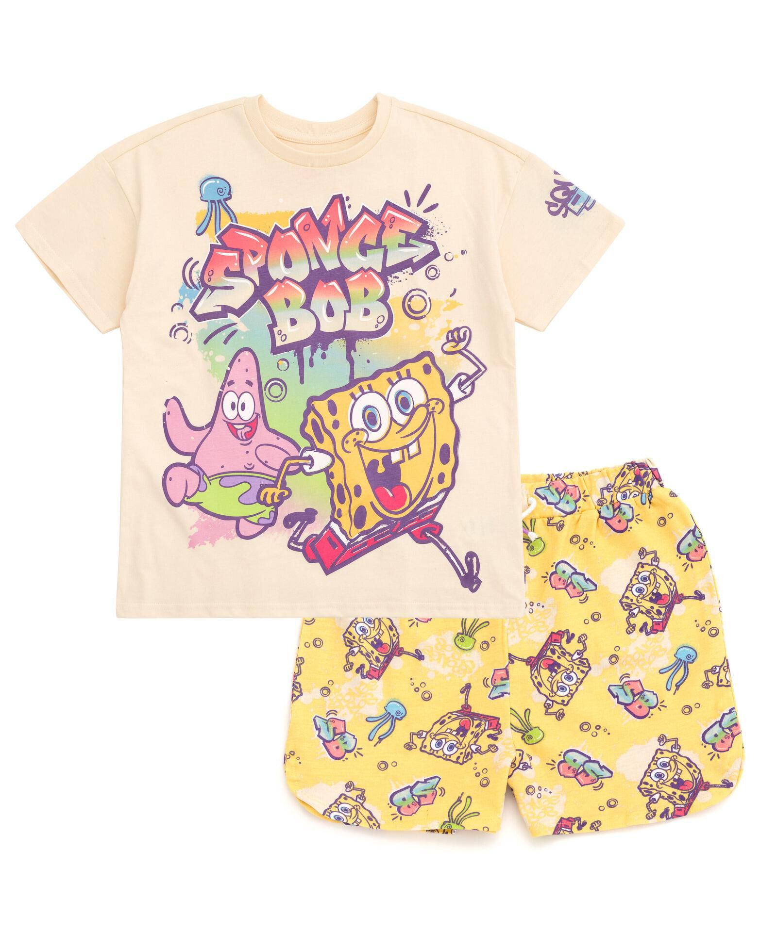 SpongeBob SquarePants Girls T-Shirt and French Terry Shorts Outfit Set
