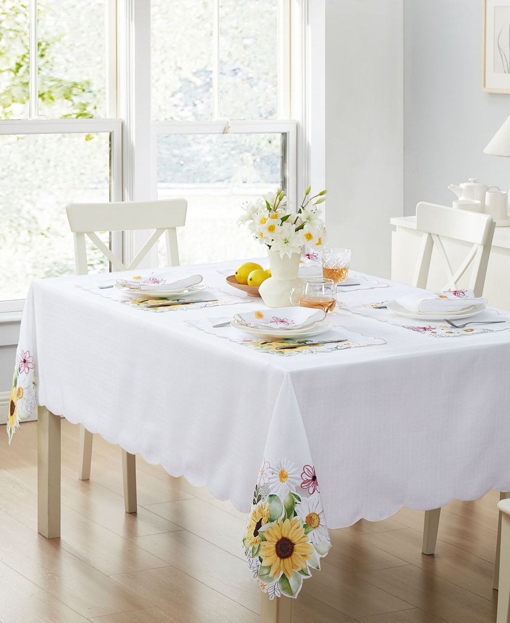 Elrene Sunflower and Daisies Cutwork Tablecloth, 52" x 52"