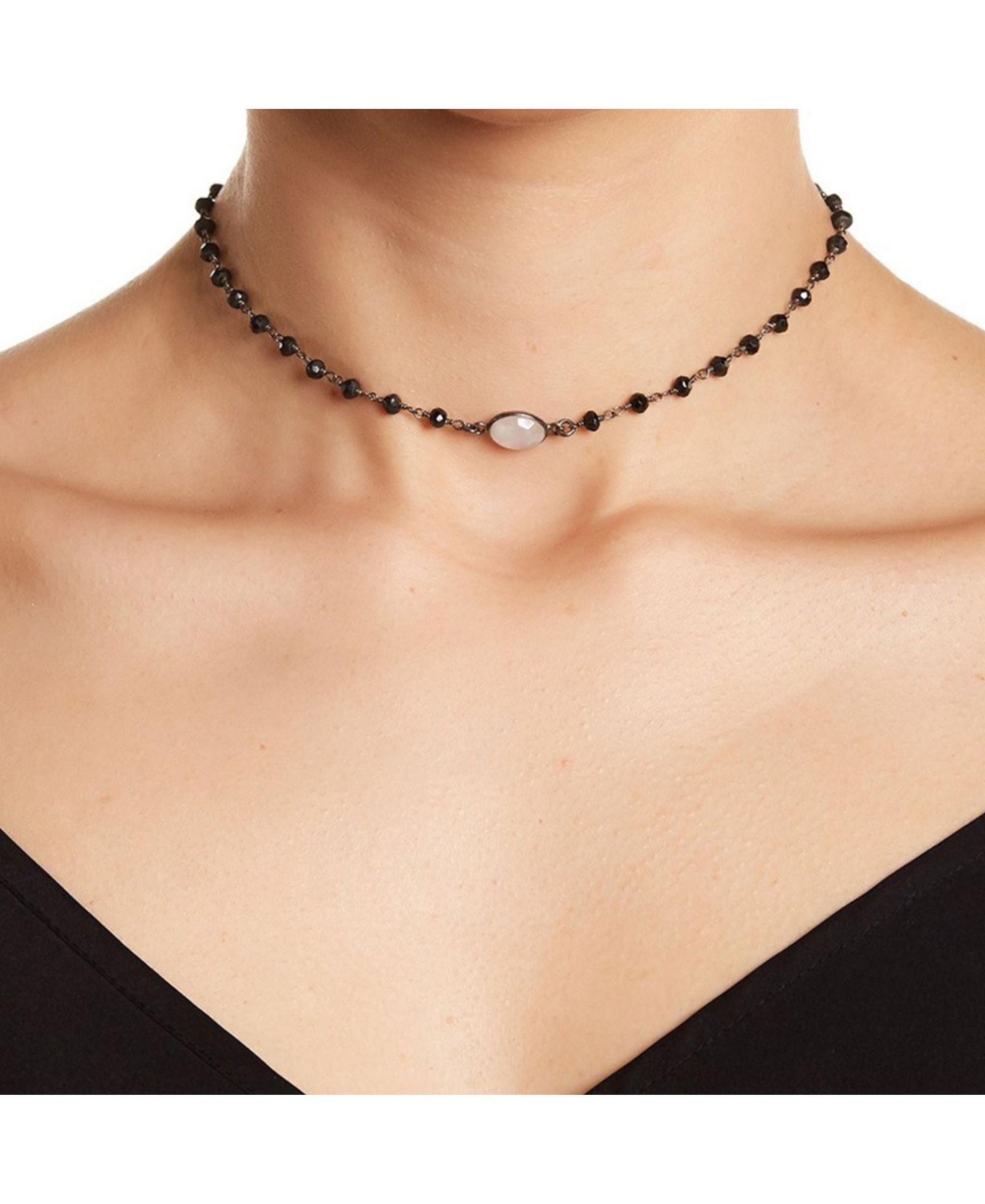 Колье-чокер Adornia Fine Rosary с лунным камнем и шпинелью