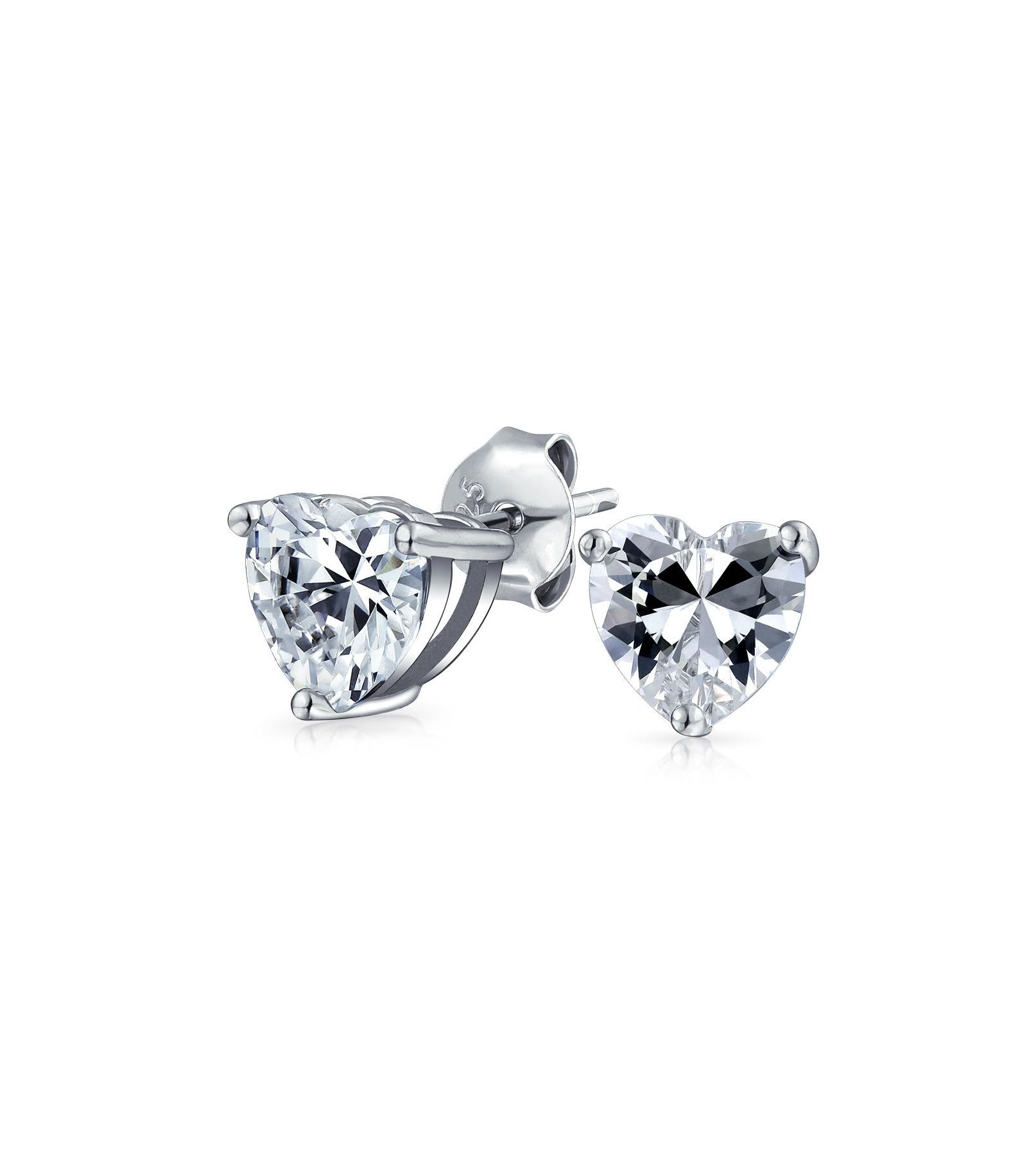 Bling Jewelry серьги-гвоздики с кубическим цирконием в форме сердца, 0.925 Sterling Silver