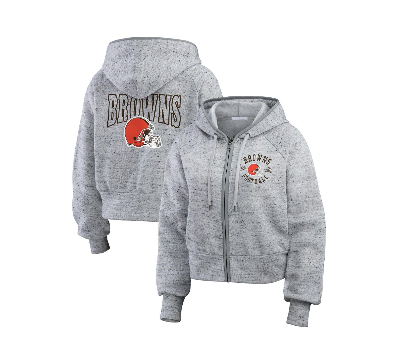 WEAR by Erin Andrews Women's Heather Gray Cleveland Browns Speckled Fleece Cropped Full-Zip Hoodie