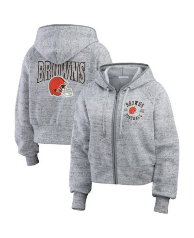 WEAR by Erin Andrews Women's Heather Gray Cleveland Browns Speckled Fleece Cropped Full-Zip Hoodie