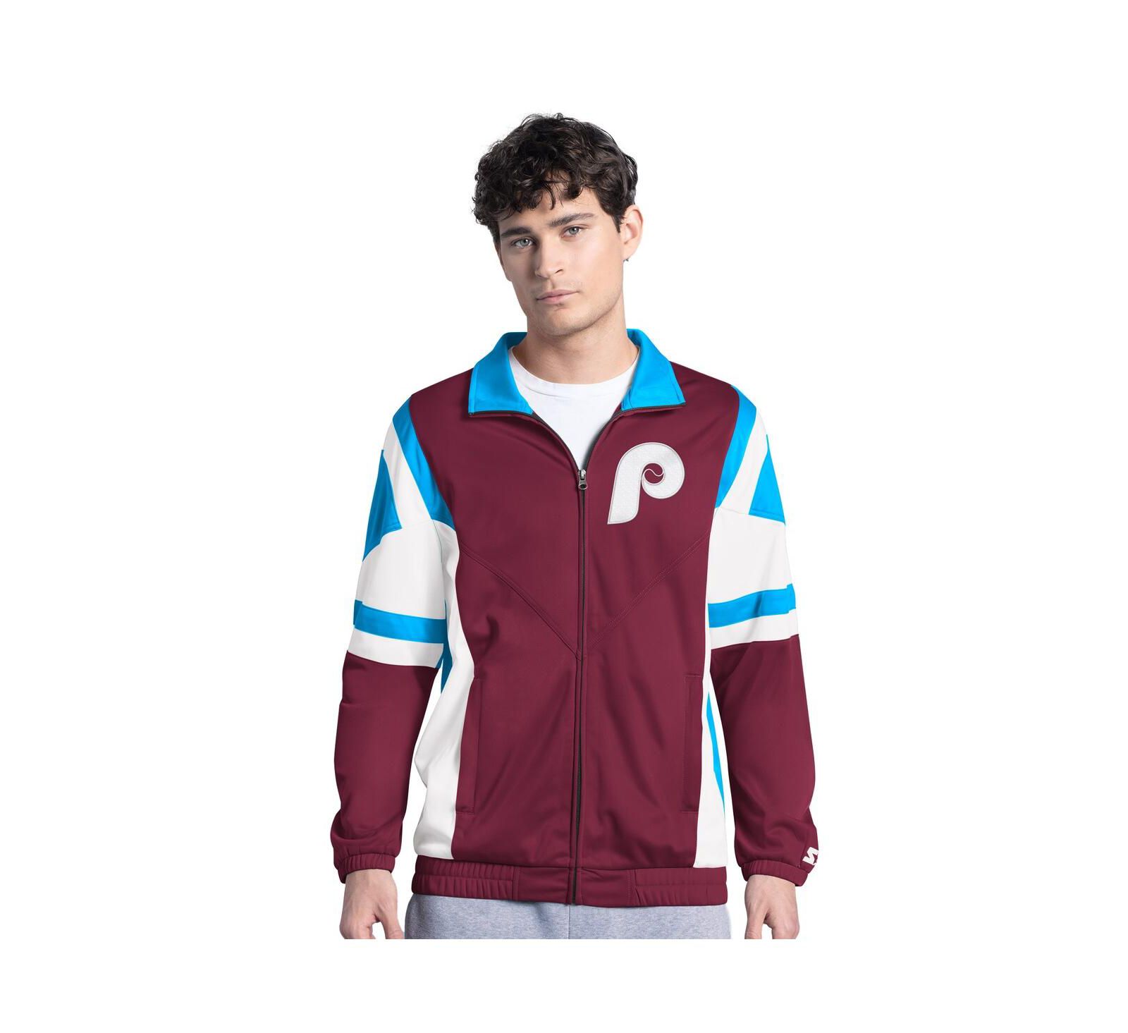 Starter Men's Burgundy/Light Blue Philadelphia Phillies Contender Tricot Full-Zip Track Jacket