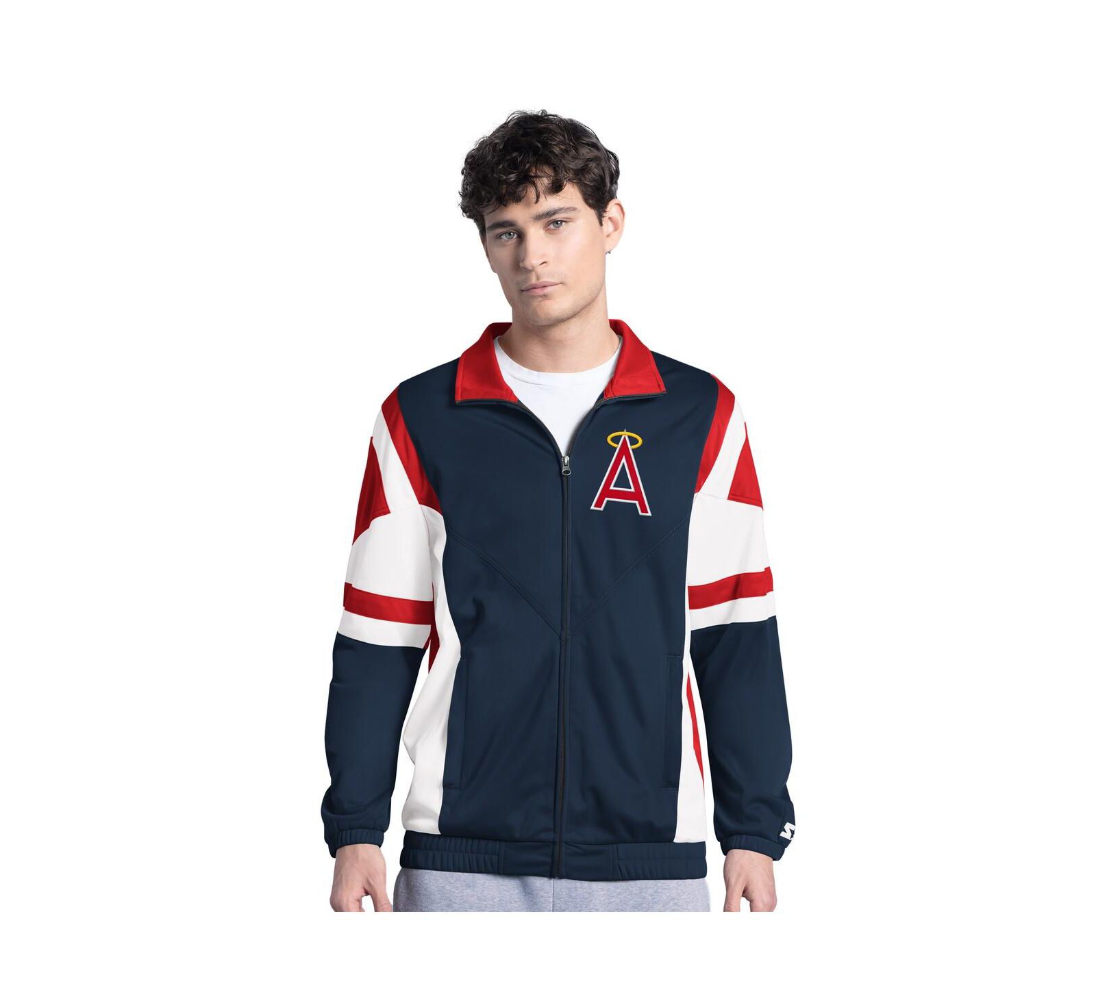 Starter Men's Navy/Red California Angels Contender Tricot Full-Zip Track Jacket