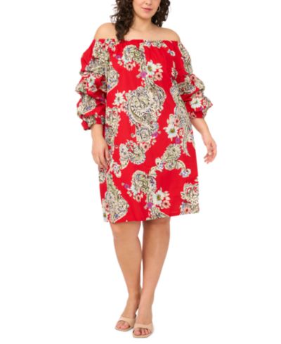 MSK Платье Plus Size Printed Cotton Off-The-Shoulder