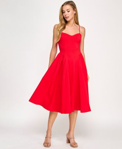 KATIA RAE Juniors' Sweetheart Neck Bow-Back Midi Dress