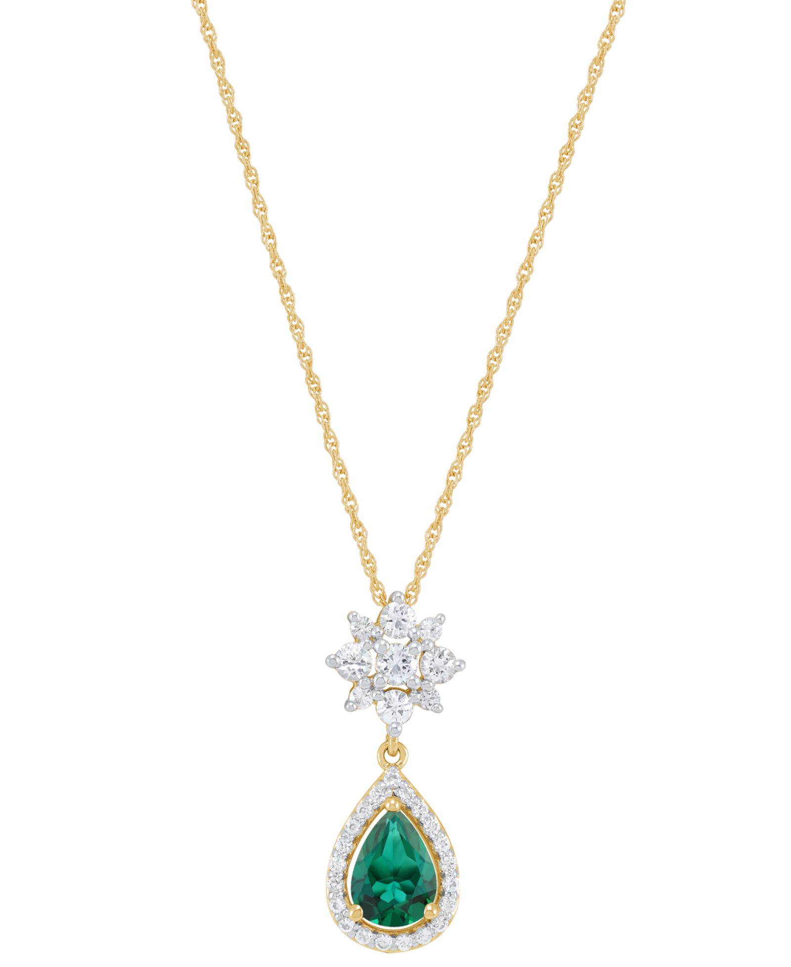 Подвеска Macy's Lab-Created Emerald (5/8 ct. t.w.) & Lab-Created White Sapphire (1/2 ct. t.w.) в позолоченном серебре 14k Yellow Gold-Plated