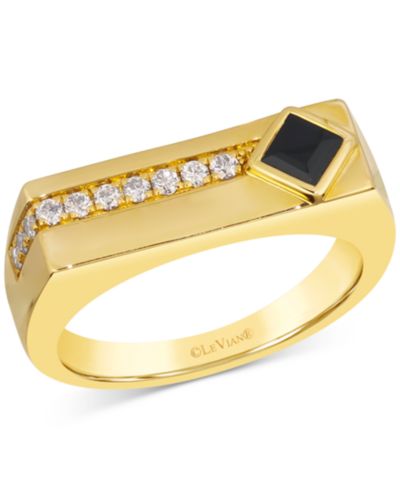 Кольцо Le Vian Men's Onyx (4mm) & Nude Diamond (1/4 ct. t.w.) Ring in 14k Yellow Gold