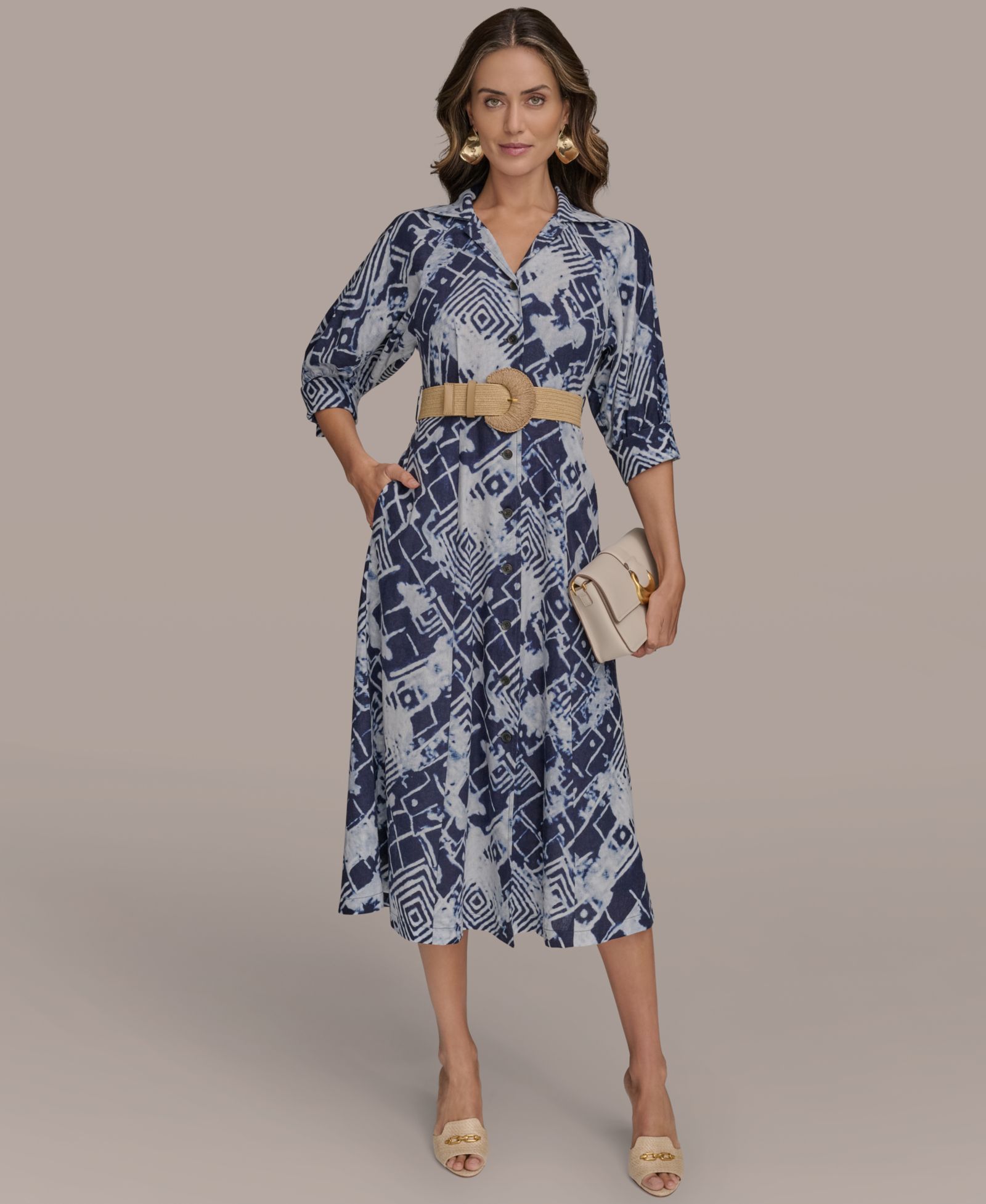 Женское миди платье-рубашка Donna Karan New York Belted