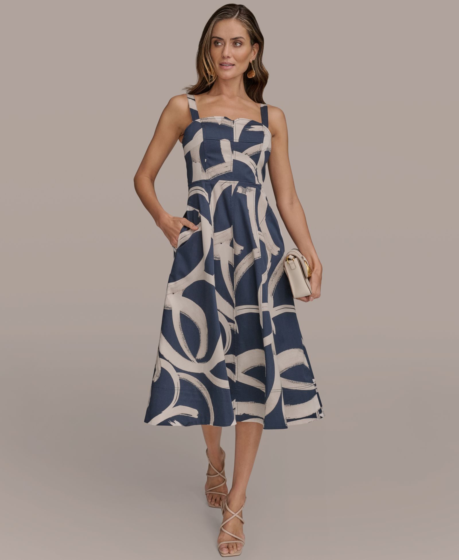 Женское платье Donna Karan New York Printed A-Line Midi