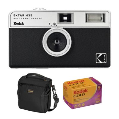 Полукадровая пленочная камера Kodak EKTAR H35, черная, комплект с пленкой Kodacolor Gold 200 35 мм и сумкой Slinger Alpine через плечо