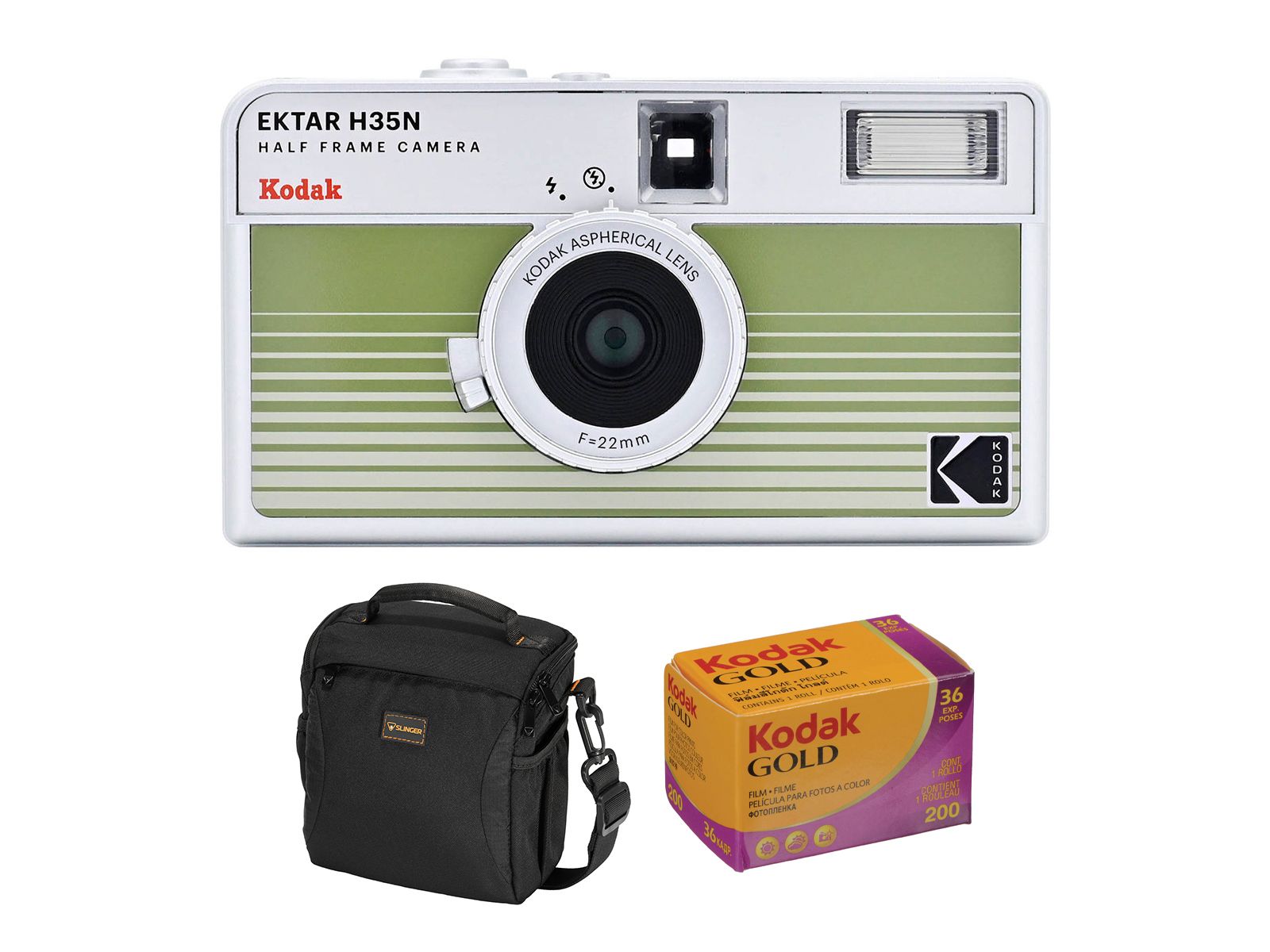 Kodak EKTAR H35N Half Frame Film Camera Striped Bundle с Kodacolor Gold 200 35mm Color Negative Roll Film и Slinger Alpine Shoulder Bag