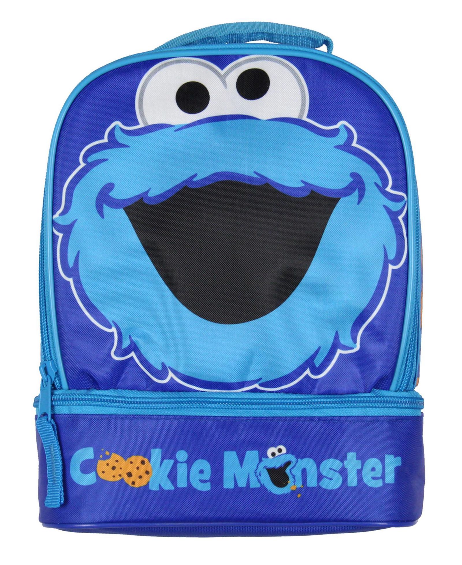 Sesame Street Cookie Monster Dual-Compartment Insulated Lunch Box Bag Tote 10"