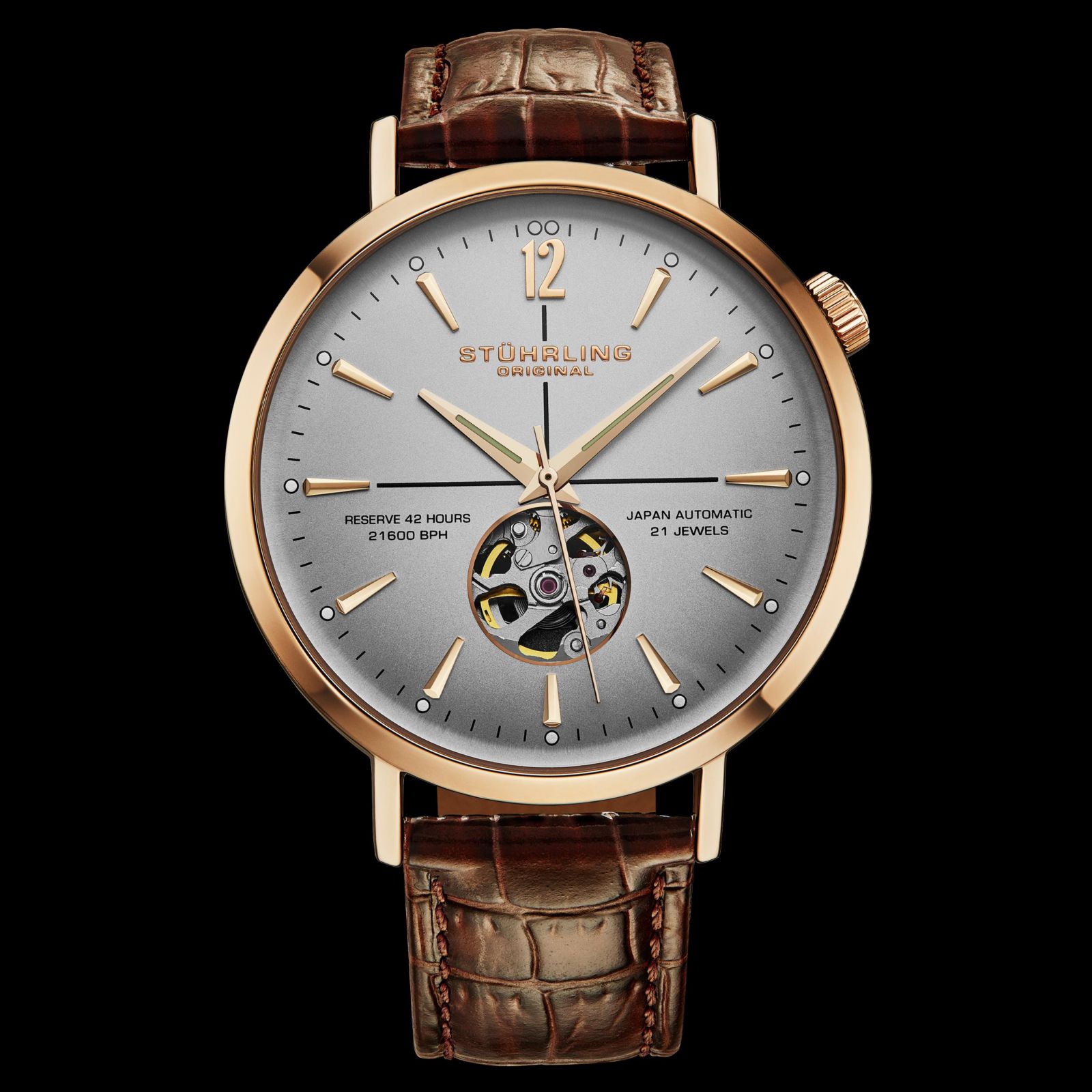 Stuhrling Mens 1021 Quasar Skeleton Automatic 42mm Watch