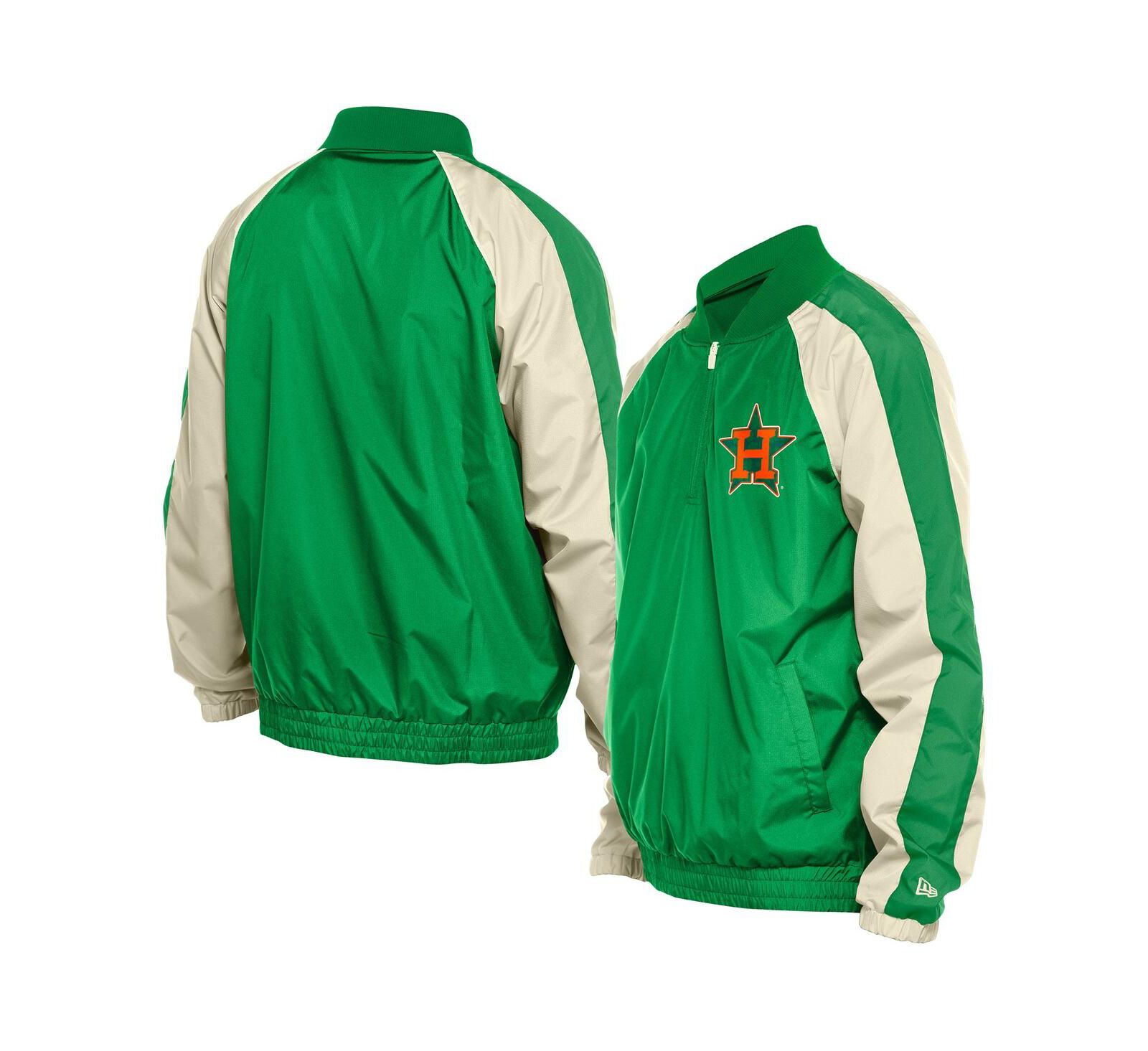 New Era Men's Kelly Green Houston Astros Ripstop Raglan Quarter-Zip Hoodie Windbreaker Jacket