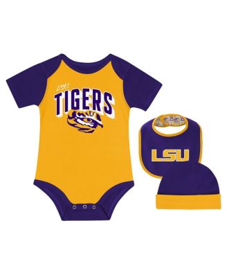 Outerstuff Детский комплект: боди, нагрудник и вязаная шапочка с принтом LSU Tigers