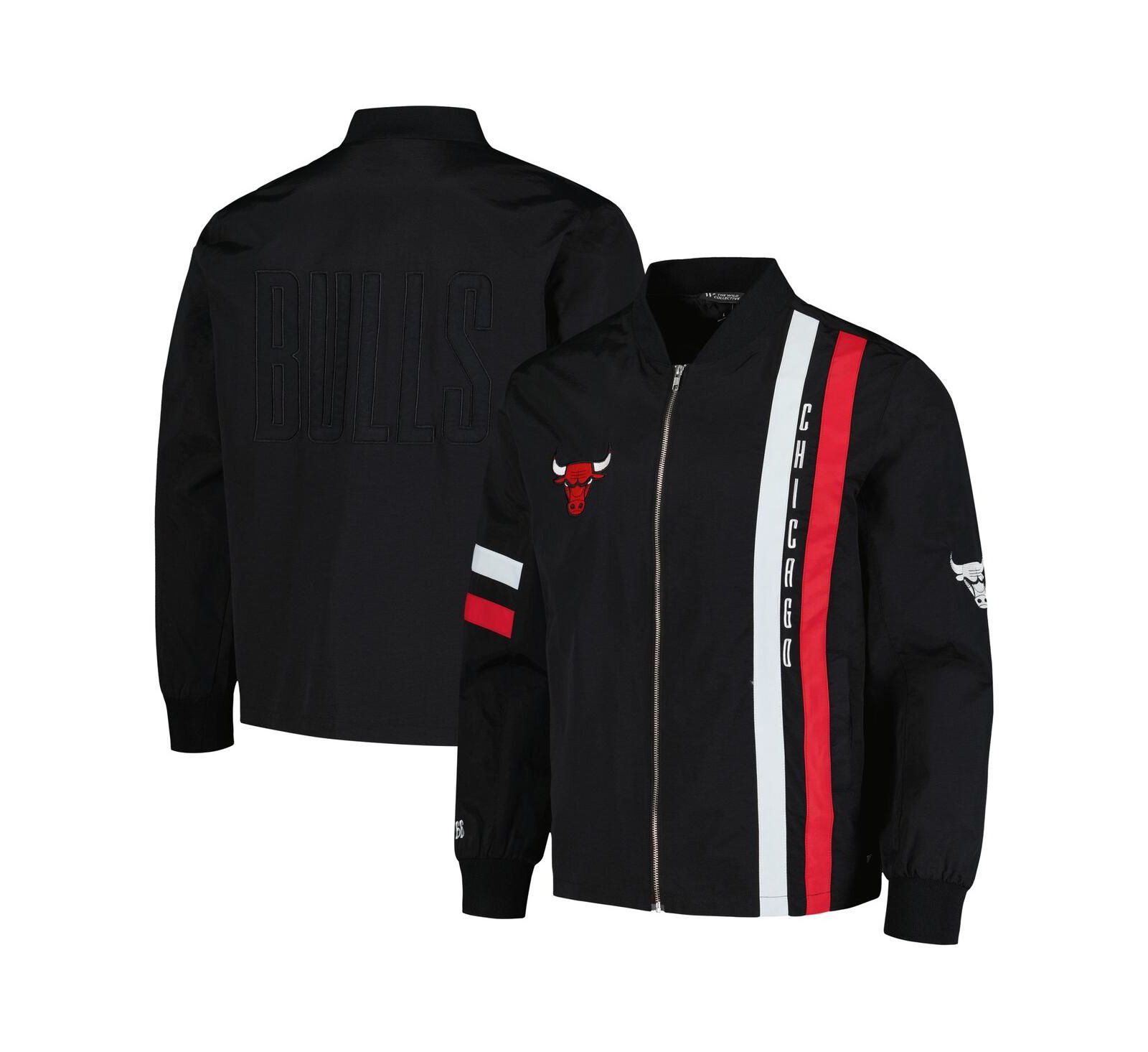 Мужская и женская куртка-бомбер The Wild Collective Black Chicago Bulls Stitch Applique Full-Zip