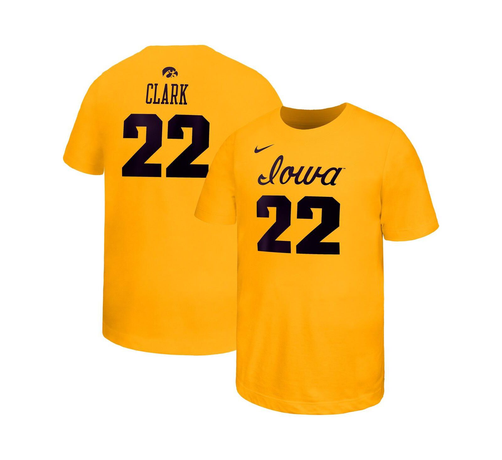 Nike Big Boys and Girls Caitlin Clark Gold Iowa Hawkeyes Retired Player Name & Number Core T-Shirt