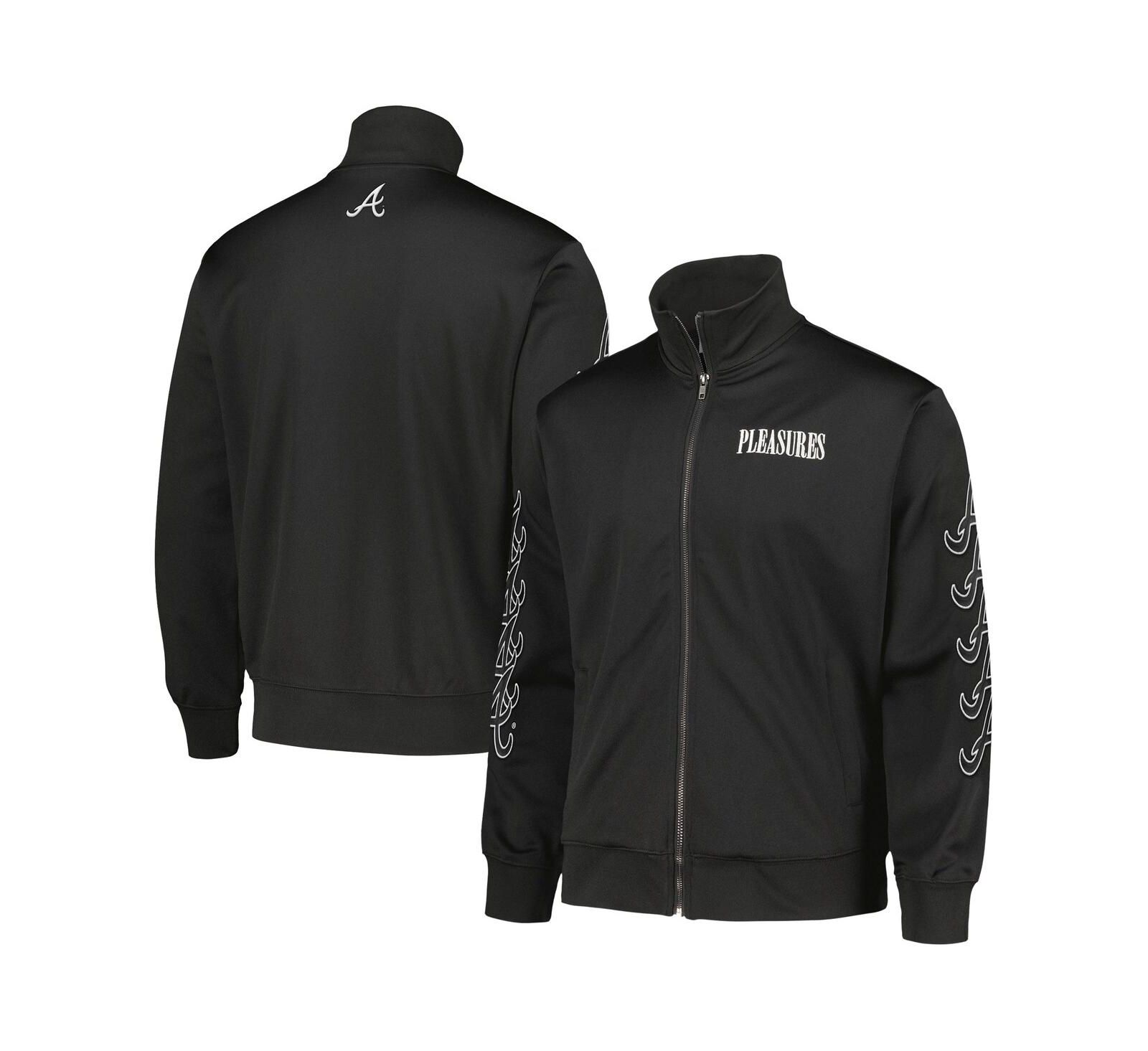 PLEASURES Men's Black Atlanta Braves Pitcher Full-Zip Track Jacket