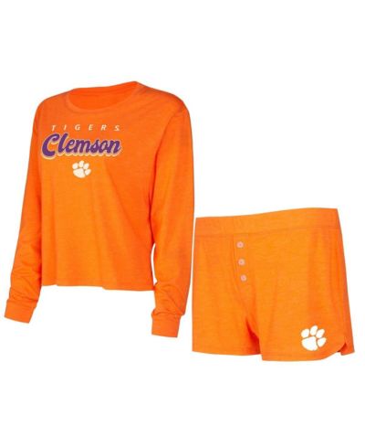 Женский комплект Concepts Sport Orange Clemson Tigers Long Sleeve T-Shirt and Shorts