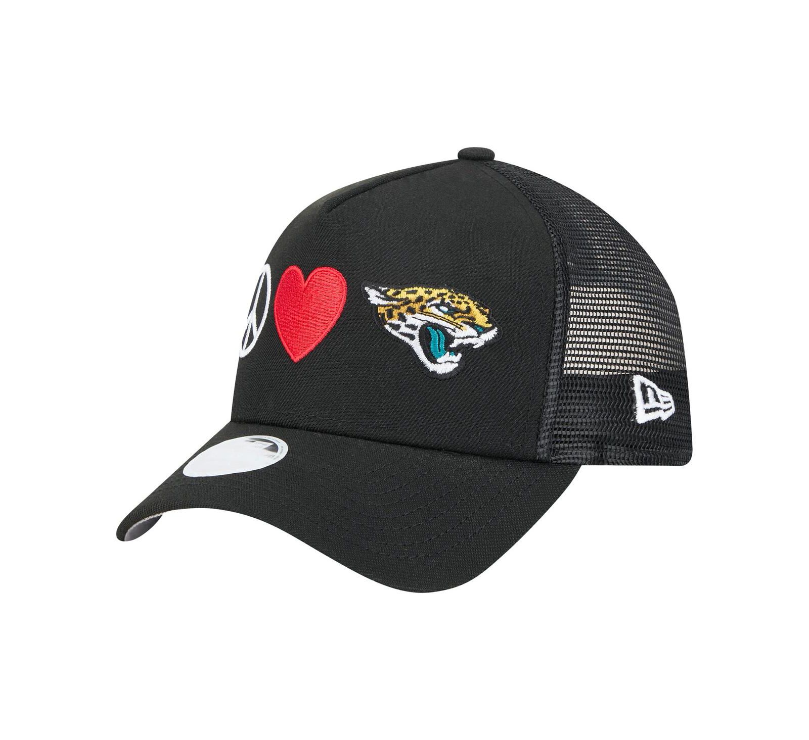 Женская бейсболка New Era Jacksonville Jaguars Peace Love Trucker 9FORTY