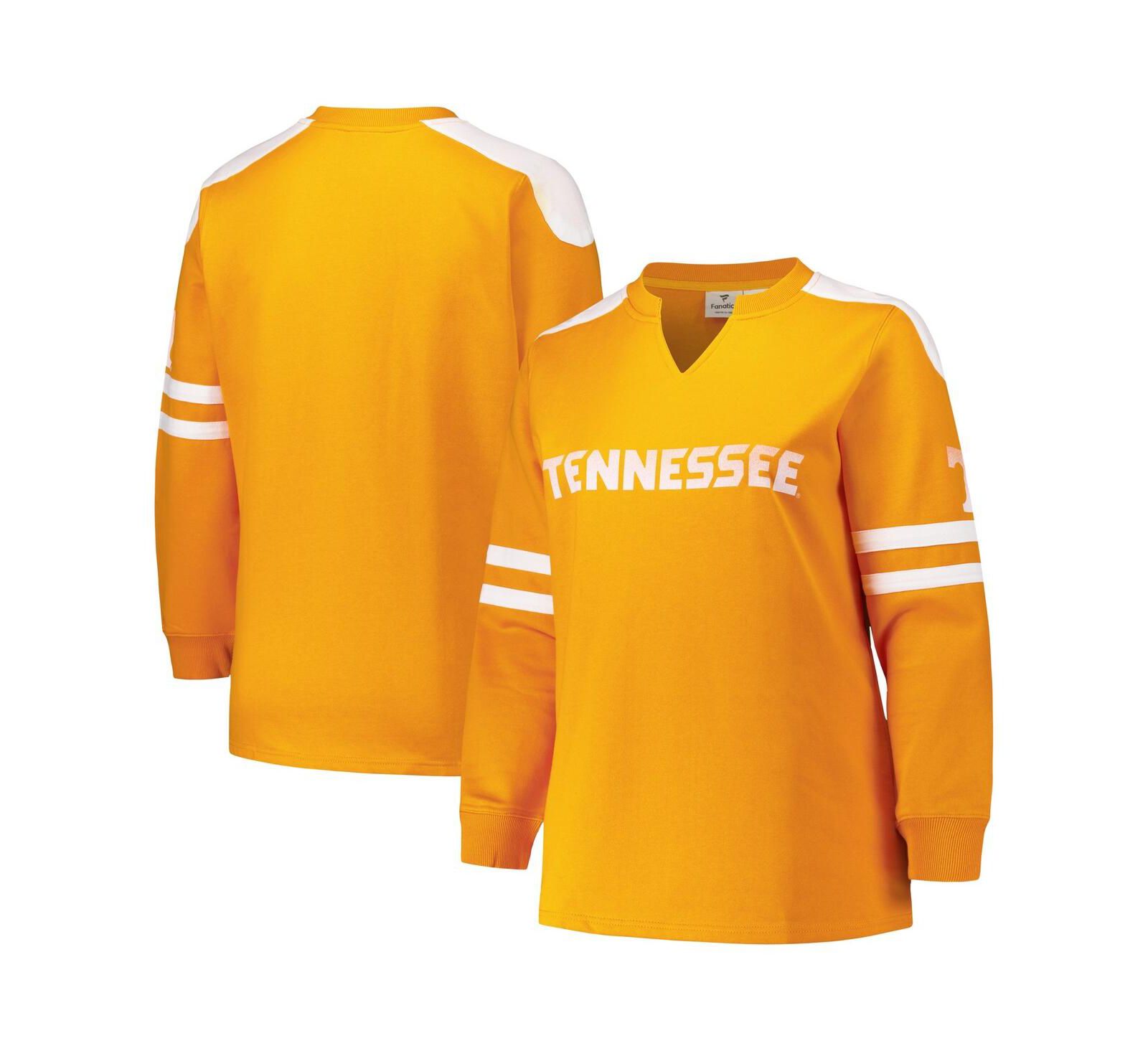 Женская флисовая толстовка Fanatics Tennessee Orange Tennessee Volunteers Plus Size Contrast Sleeve Pullover Sweatshirt