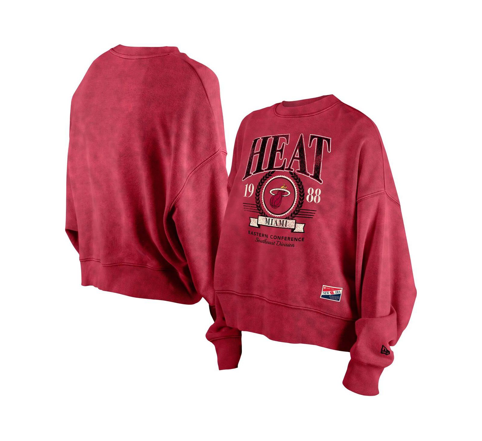 New Era Женская объемная толстовка Miami Heat Hardwood Classics, красная, с эффектом выстиранной ткани