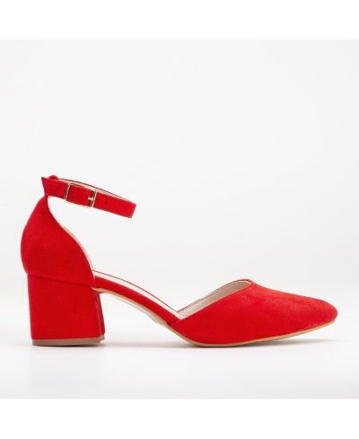 Red faux suede